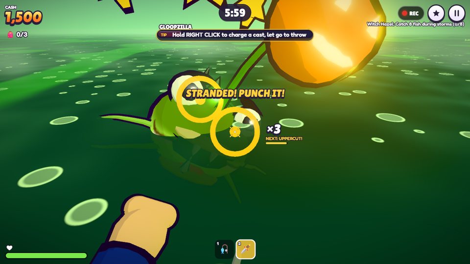 Gloopzilla rising out of the glowing green Halloween Gloop Swamp, stranded and ready to be punched.