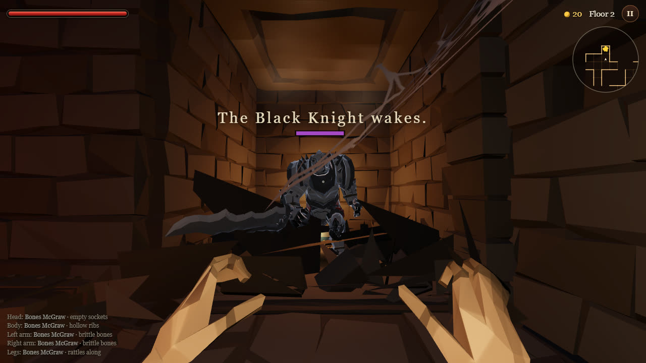 The Black Knight wakes inside a hidden crypt room, great sword drawn