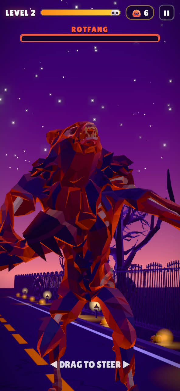 Close-up of Rotfang, a giant werewolf boss, roaring on a moonlit road before the fight